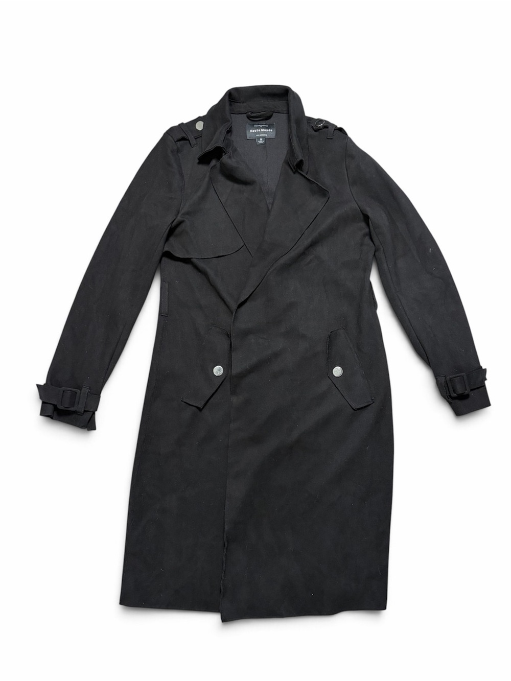 Haute Monde Black Faux Suede Long Trench Duster Coat Women’s M